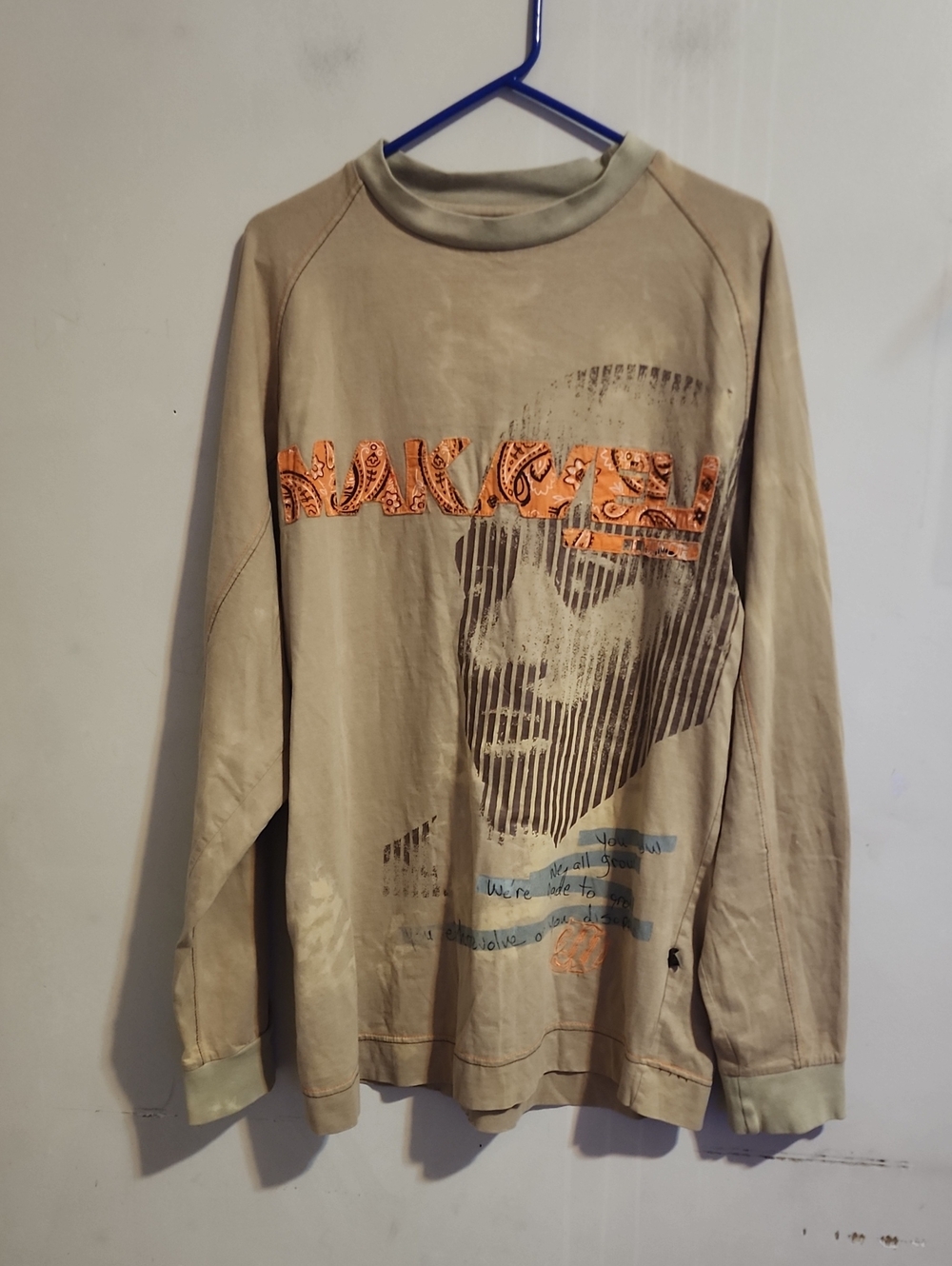 Men's Long Sleeve Graphic Tee in Light Olive with Orange Accent